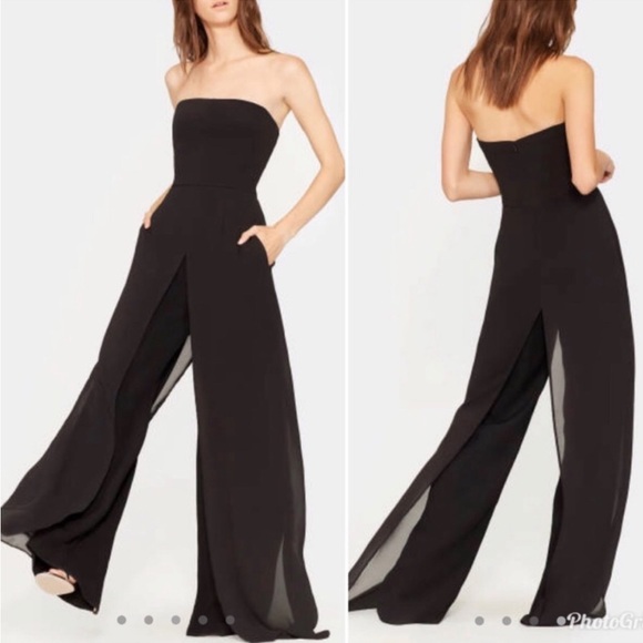 HALSTON HERITAGE Black Chiffon Overlay Strapless Jumpsuit - Picture 5 of 10